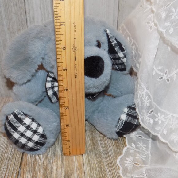 PLUSH PUPPY SMALL STUFFED ANIMAL GRAY WITH PLAID PAWS * - Picture 3 of 8